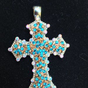New blue brown Rhinestones cross magnetic pendant